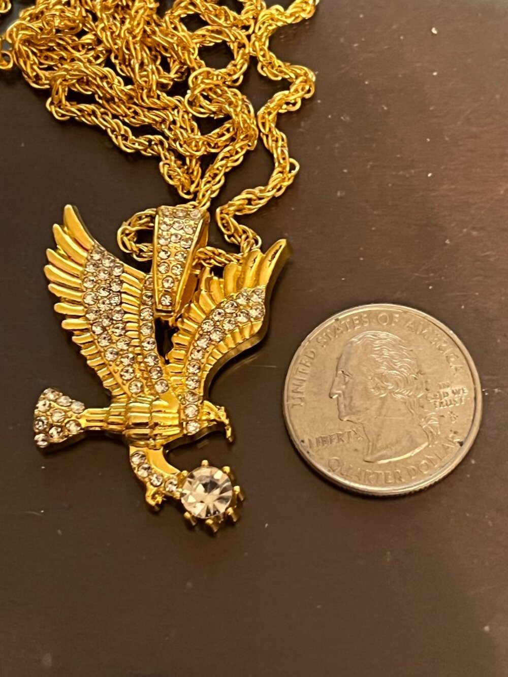 Gold Eagle Pendant Necklace with Rhinestones (336)